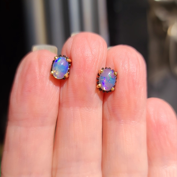 Opal 2k chic stud sterling rhodium & gold earrings - Picture 6 of 9